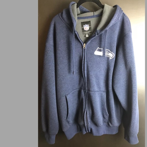 Seattle SEAHAWKS Brushed Fleece Lined Hoodie Jacket Sweatshirt Blue Green Hawks - Picture 2 of 12